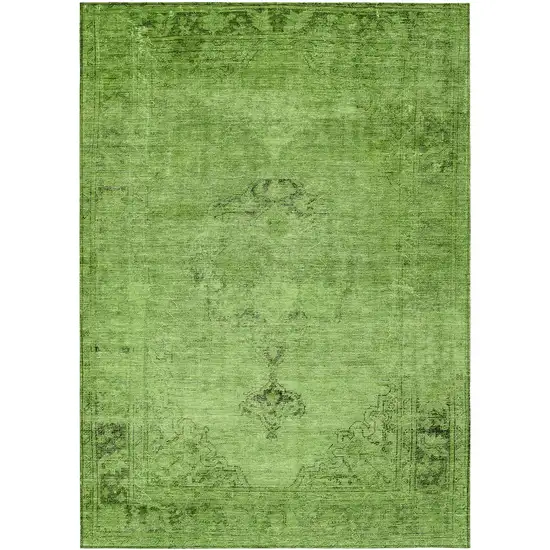 Green And Olive Green Oriental Washable Indoor Outdoor Area Rug Photo 2
