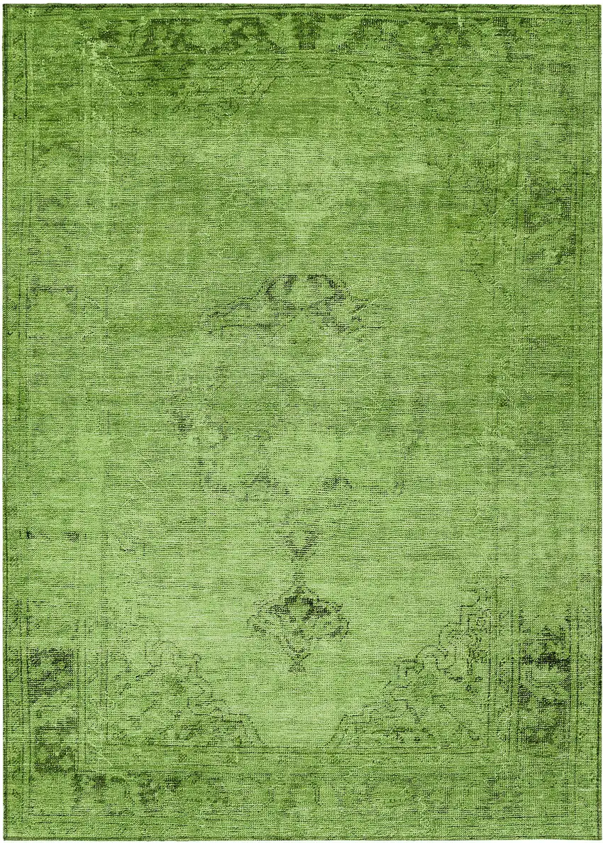 Green And Olive Green Oriental Washable Indoor Outdoor Area Rug Photo 2