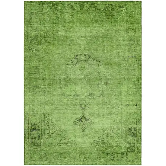 Green And Olive Green Oriental Washable Indoor Outdoor Area Rug Photo 6