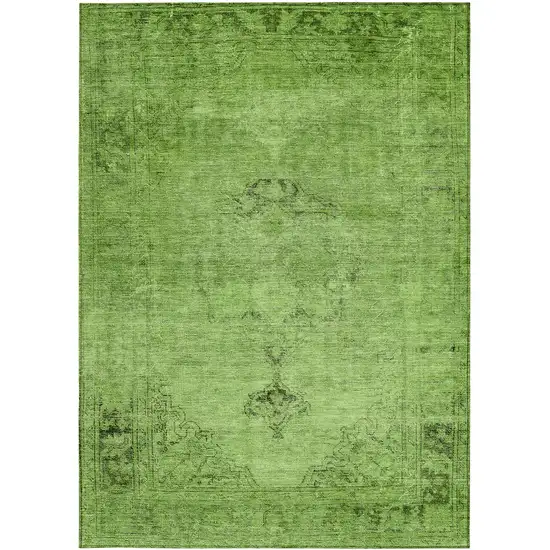 Green And Olive Green Oriental Washable Indoor Outdoor Area Rug Photo 6
