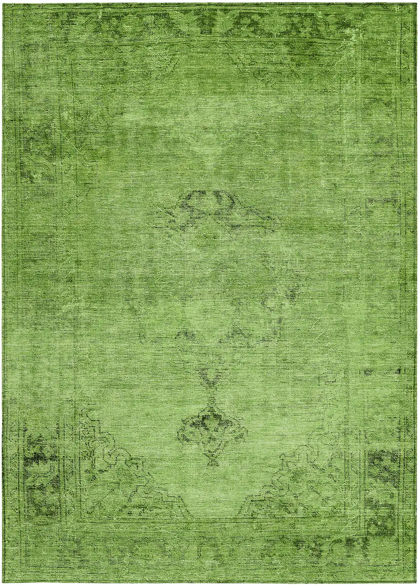 Green And Olive Green Oriental Washable Indoor Outdoor Area Rug Photo 6
