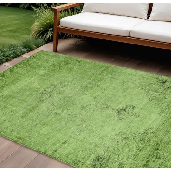 Green And Olive Green Oriental Washable Indoor Outdoor Area Rug Photo 1