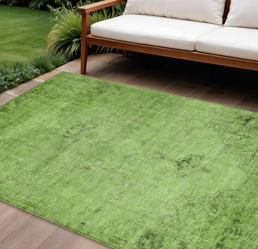 Green And Olive Green Oriental Washable Indoor Outdoor Area Rug Photo 1