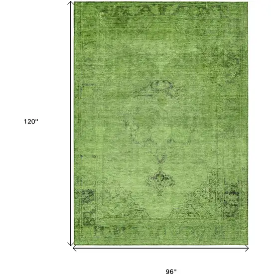 Green And Olive Green Oriental Washable Indoor Outdoor Area Rug Photo 3