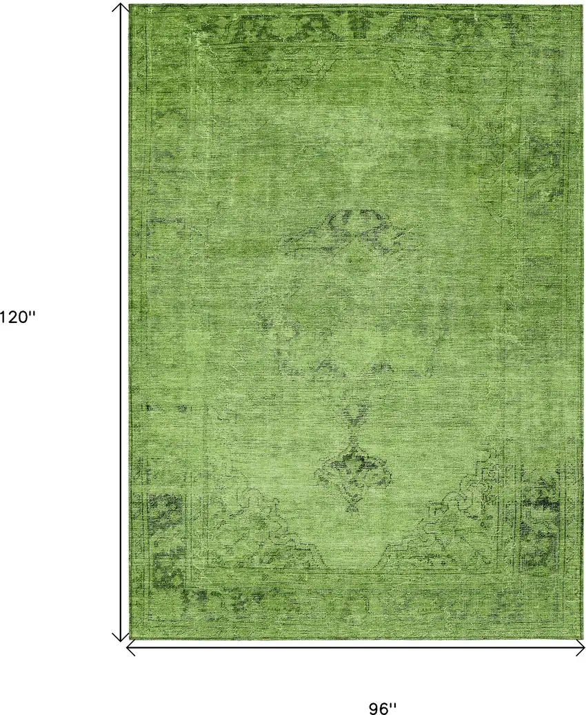Green And Olive Green Oriental Washable Indoor Outdoor Area Rug Photo 3
