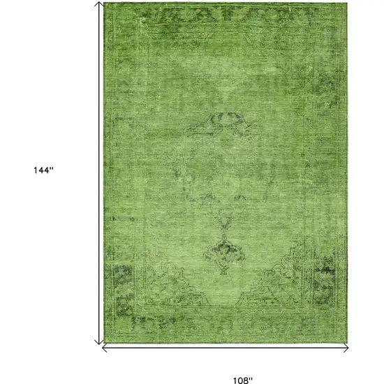 Green And Olive Green Oriental Washable Indoor Outdoor Area Rug Photo 3