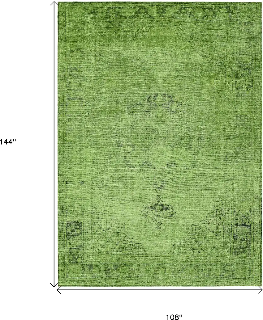 Green And Olive Green Oriental Washable Indoor Outdoor Area Rug Photo 3
