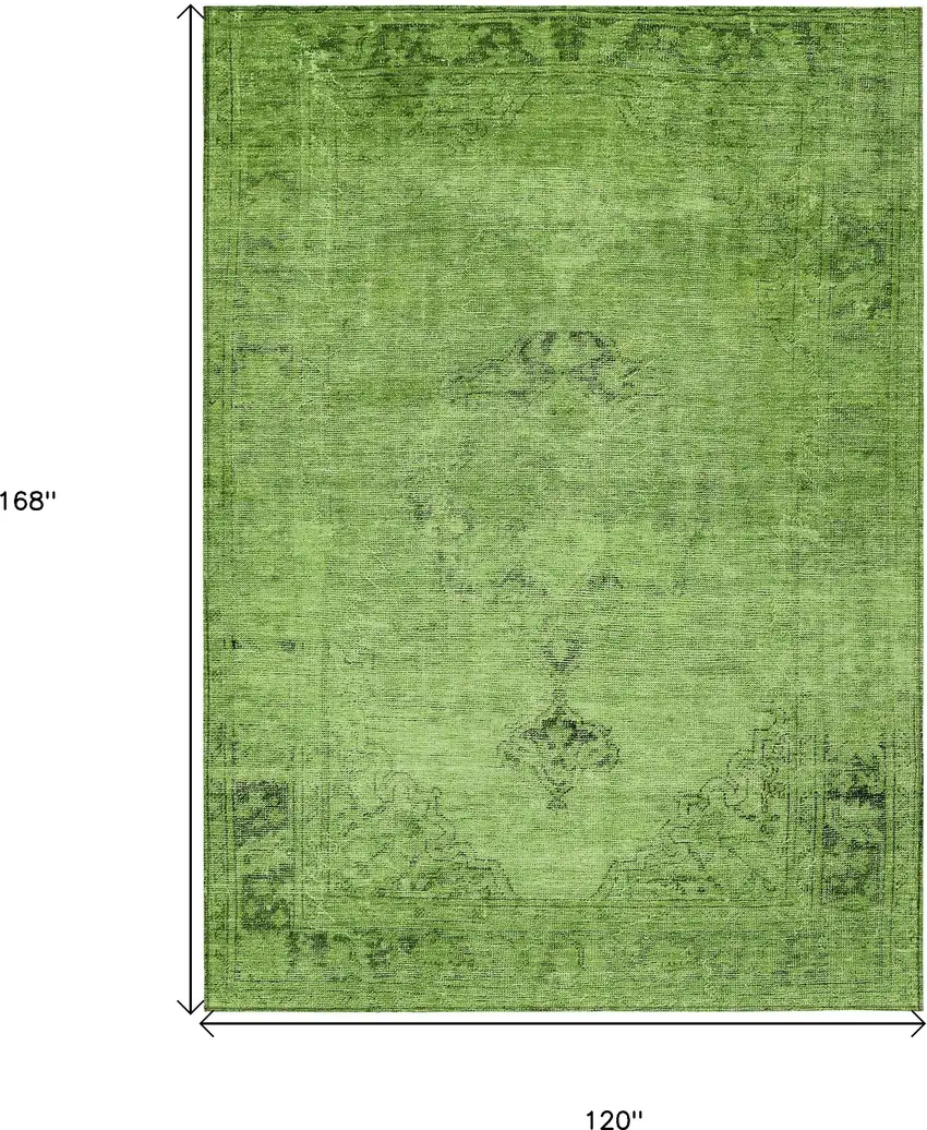 Green And Olive Green Oriental Washable Indoor Outdoor Area Rug Photo 3