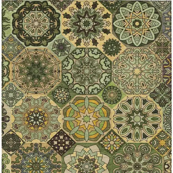 Green And Olive Green Patchwork Washable Indoor Outdoor Area Rug Photo 4