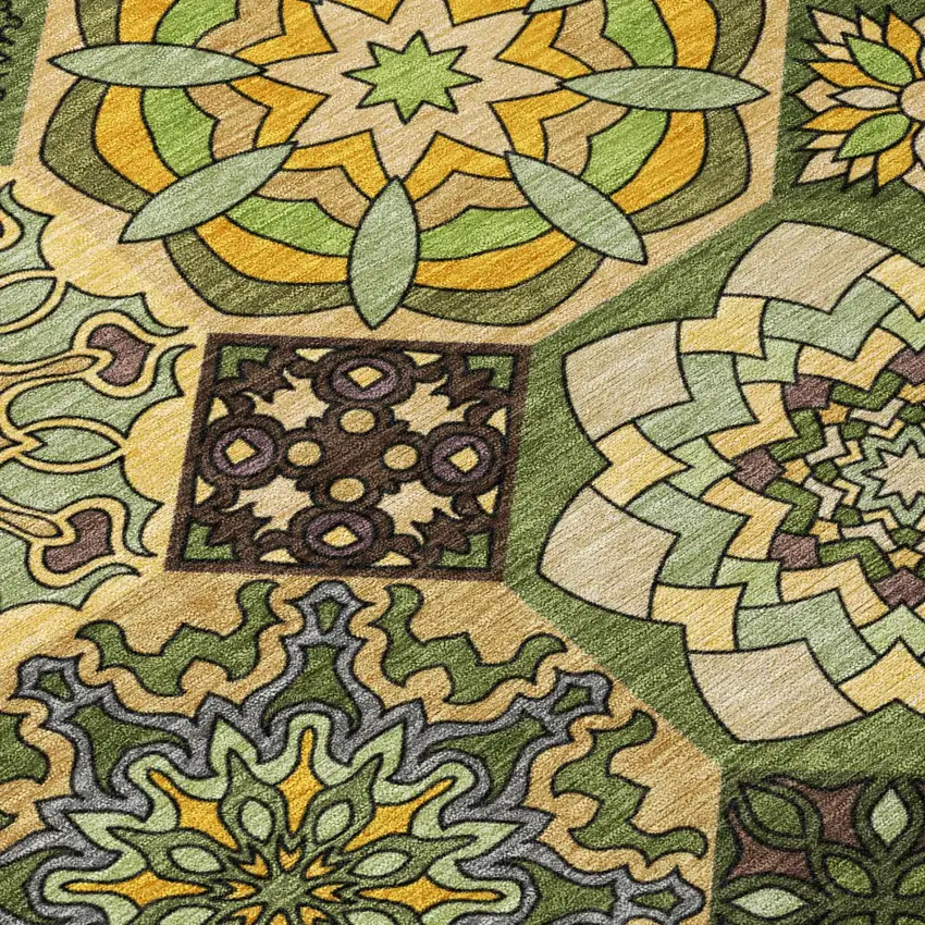 Green And Olive Green Patchwork Washable Indoor Outdoor Area Rug Photo 6