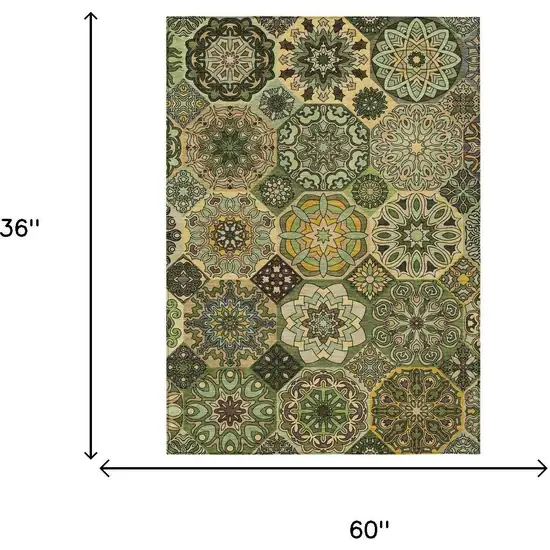 Green And Olive Green Patchwork Washable Indoor Outdoor Area Rug Photo 7
