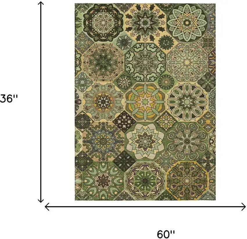 Green And Olive Green Patchwork Washable Indoor Outdoor Area Rug Photo 7