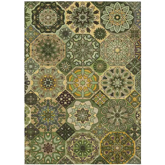 Green And Olive Green Patchwork Washable Indoor Outdoor Area Rug Photo 2