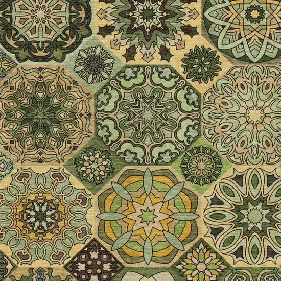 Green And Olive Green Patchwork Washable Indoor Outdoor Area Rug Photo 3