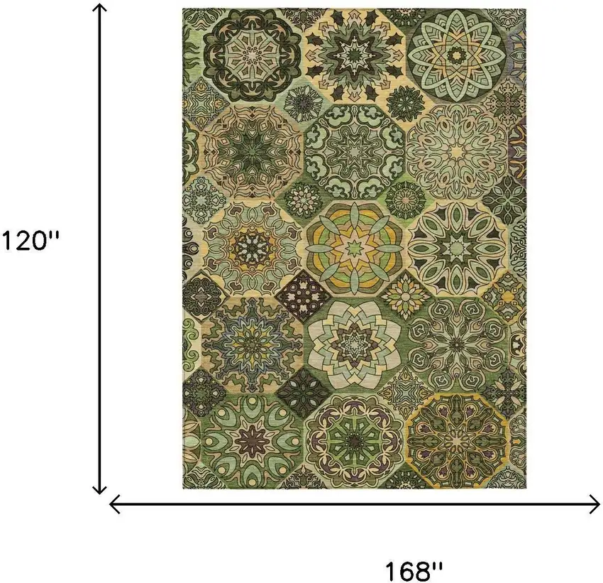 Green And Olive Green Patchwork Washable Indoor Outdoor Area Rug Photo 7