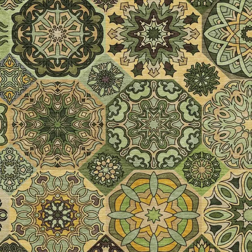 Green And Olive Green Patchwork Washable Indoor Outdoor Area Rug Photo 3