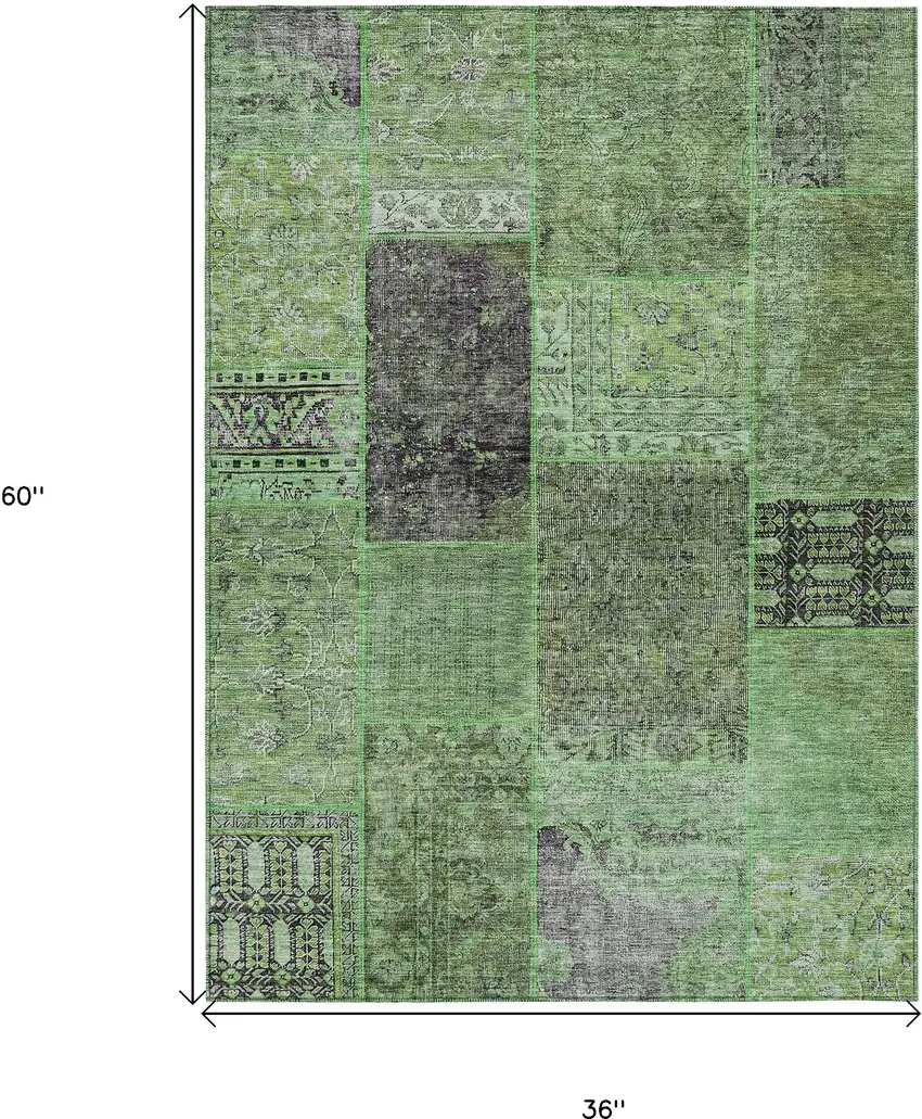 Green And Olive Green Patchwork Washable Indoor Outdoor Area Rug Photo 3
