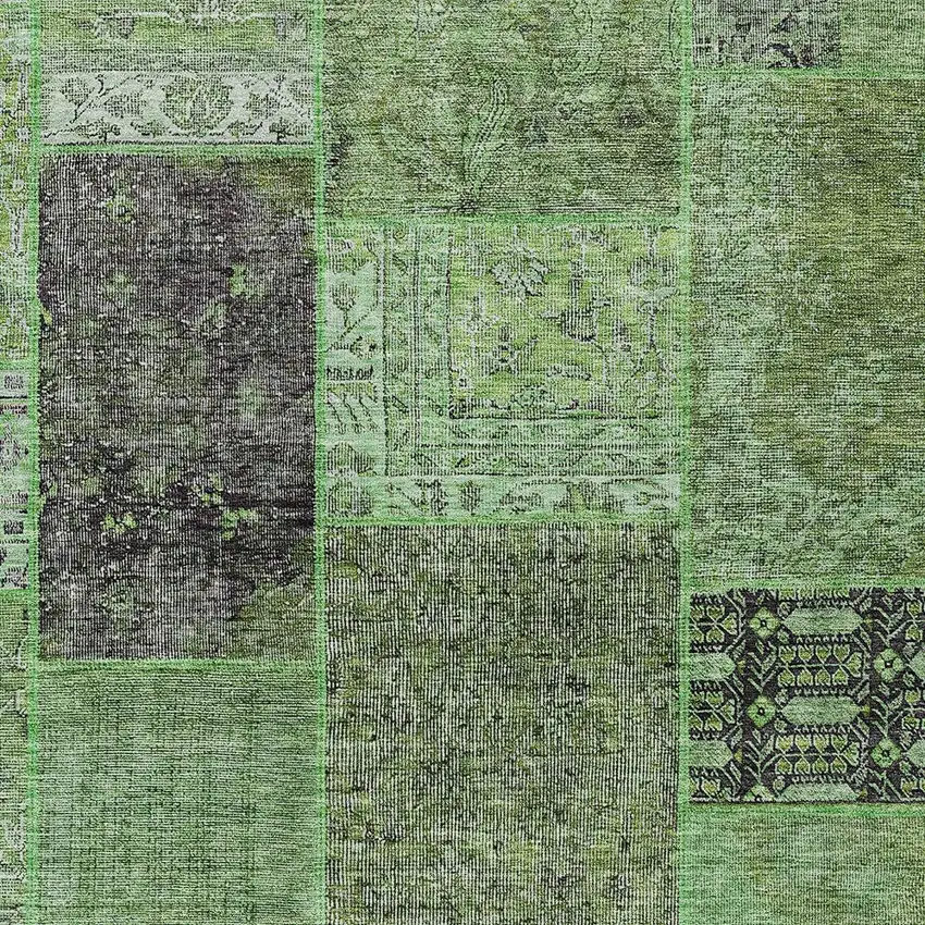 Green And Olive Green Patchwork Washable Indoor Outdoor Area Rug Photo 5