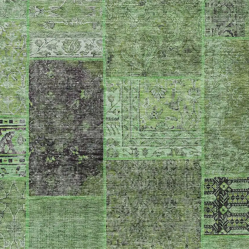 Green And Olive Green Patchwork Washable Indoor Outdoor Area Rug Photo 5