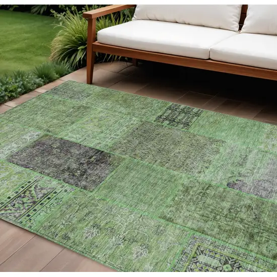 Green And Olive Green Patchwork Washable Indoor Outdoor Area Rug Photo 1