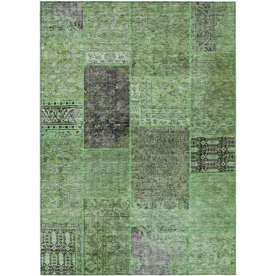 Green And Olive Green Patchwork Washable Indoor Outdoor Area Rug Photo 2