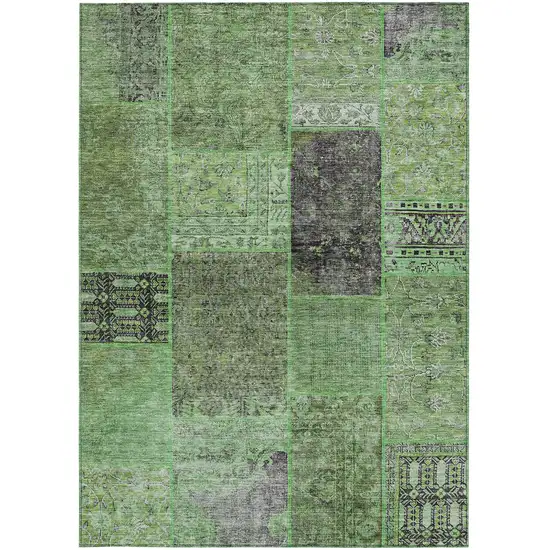 Green And Olive Green Patchwork Washable Indoor Outdoor Area Rug Photo 5
