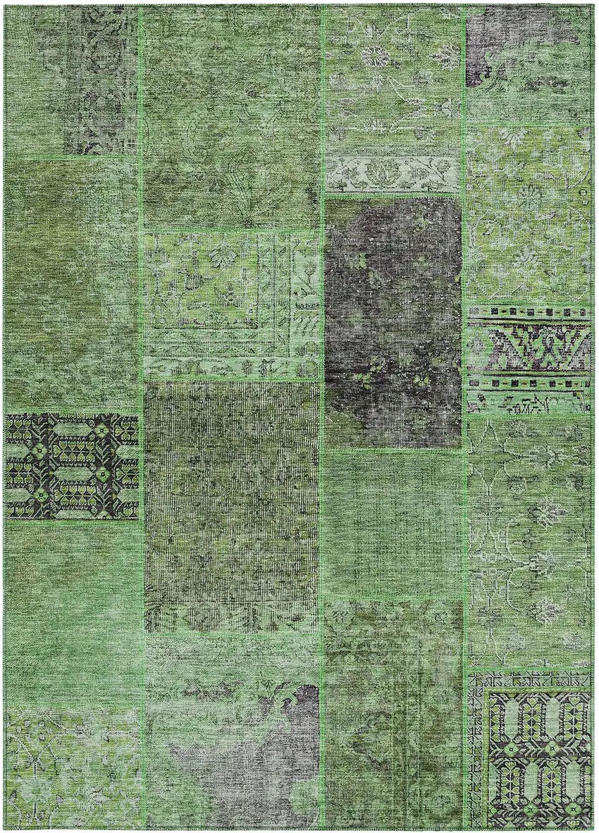 Green And Olive Green Patchwork Washable Indoor Outdoor Area Rug Photo 5