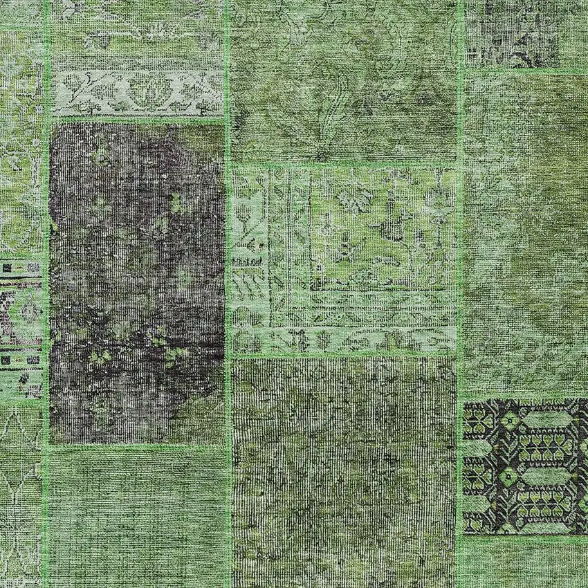 Green And Olive Green Patchwork Washable Indoor Outdoor Area Rug Photo 3