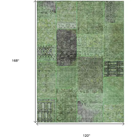 Green And Olive Green Patchwork Washable Indoor Outdoor Area Rug Photo 6