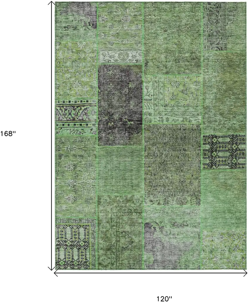 Green And Olive Green Patchwork Washable Indoor Outdoor Area Rug Photo 6