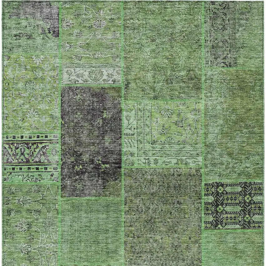 Green And Olive Green Patchwork Washable Indoor Outdoor Area Rug Photo 4