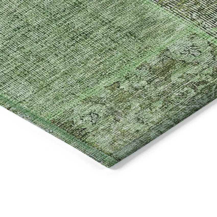Green And Olive Green Patchwork Washable Indoor Outdoor Area Rug Photo 2