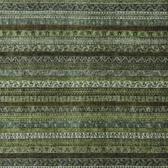 Green And Olive Green Striped Washable Indoor Outdoor Area Rug Photo 3