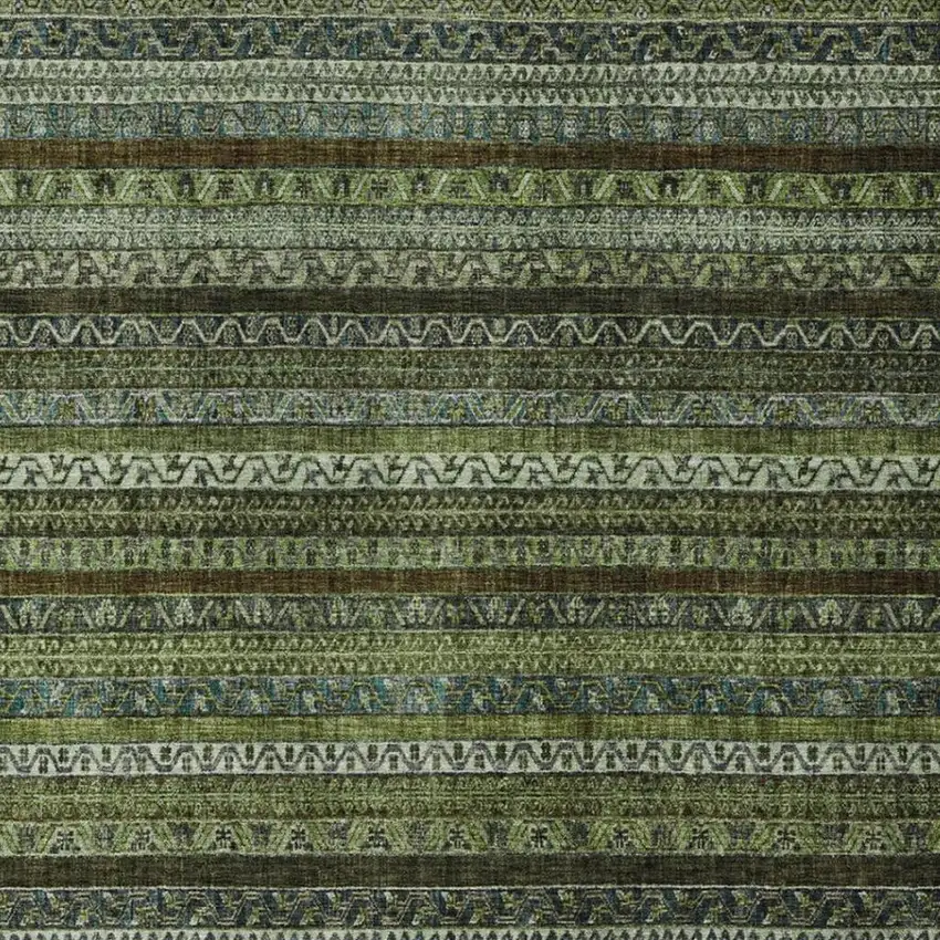 Green And Olive Green Striped Washable Indoor Outdoor Area Rug Photo 3