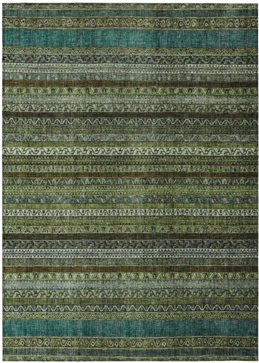 Green And Olive Green Striped Washable Indoor Outdoor Area Rug Photo 2