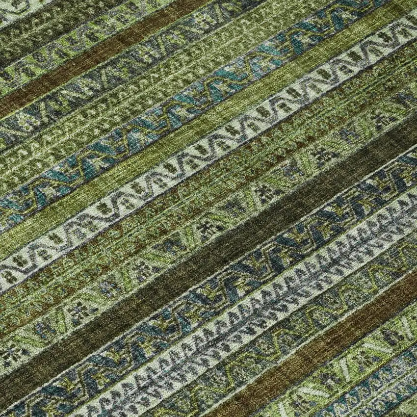 Green And Olive Green Striped Washable Indoor Outdoor Area Rug Photo 6