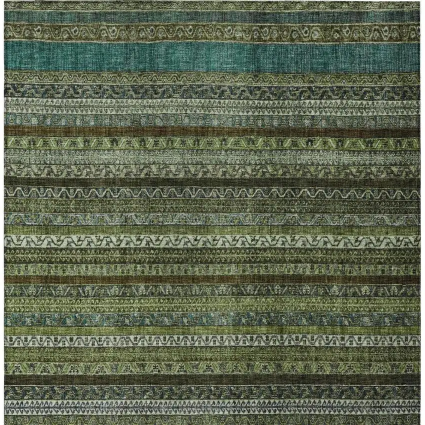 Green And Olive Green Striped Washable Indoor Outdoor Area Rug Photo 4