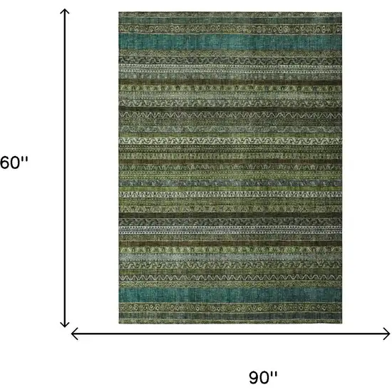 Green And Olive Green Striped Washable Indoor Outdoor Area Rug Photo 7