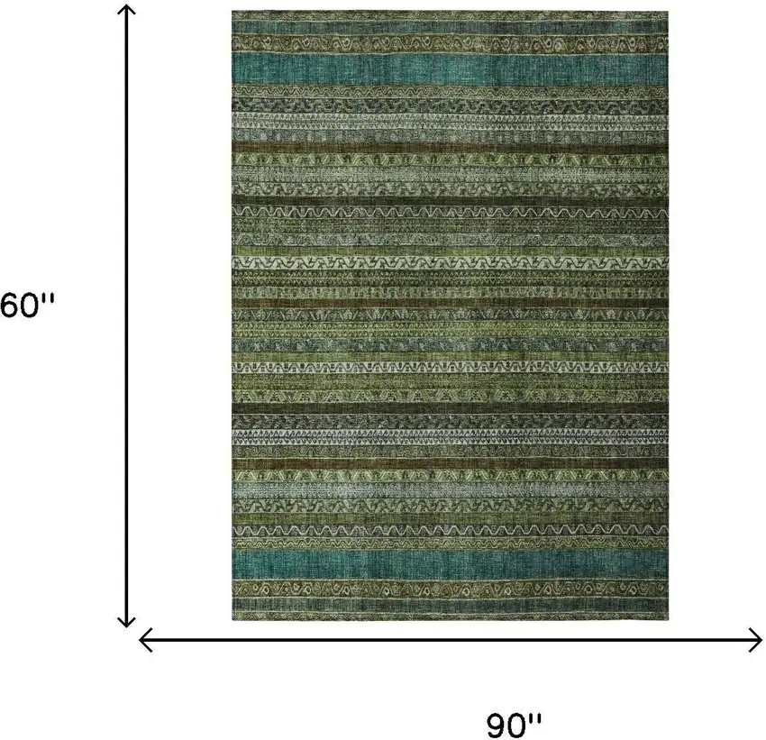 Green And Olive Green Striped Washable Indoor Outdoor Area Rug Photo 7