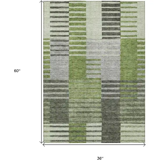 Green And Olive Green Striped Washable Indoor Outdoor Area Rug Photo 3