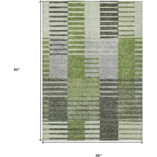 Green And Olive Green Striped Washable Indoor Outdoor Area Rug Photo 3