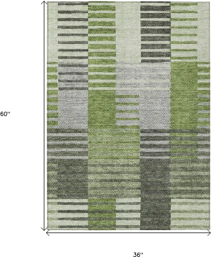 Green And Olive Green Striped Washable Indoor Outdoor Area Rug Photo 3