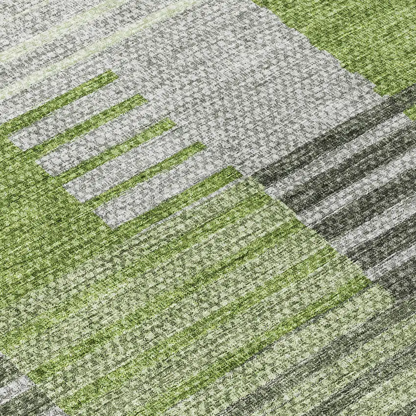 Green And Olive Green Striped Washable Indoor Outdoor Area Rug Photo 7