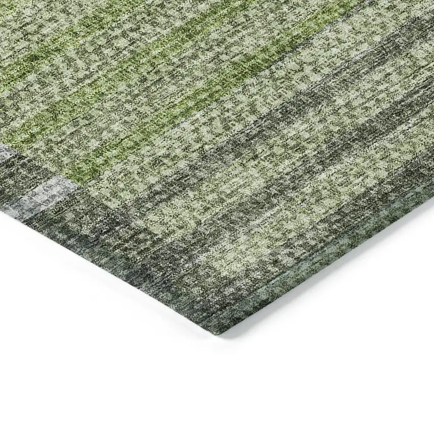 Green And Olive Green Striped Washable Indoor Outdoor Area Rug Photo 4