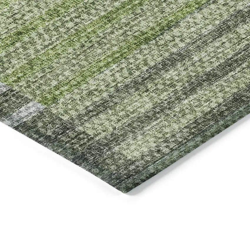 Green And Olive Green Striped Washable Indoor Outdoor Area Rug Photo 4