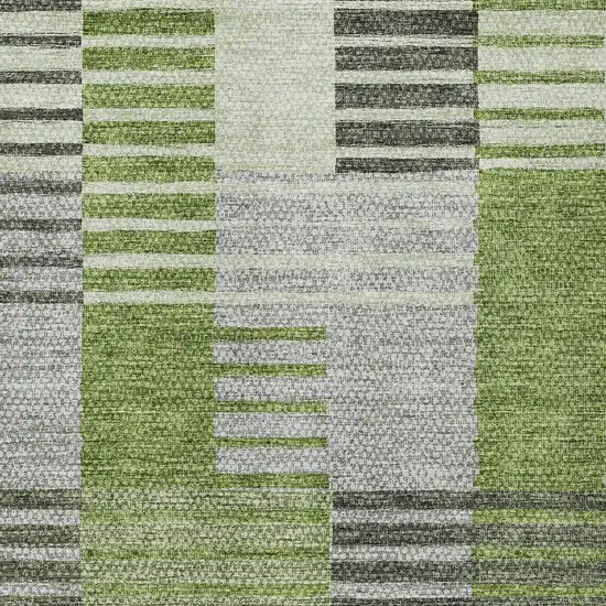 Green And Olive Green Striped Washable Indoor Outdoor Area Rug Photo 5