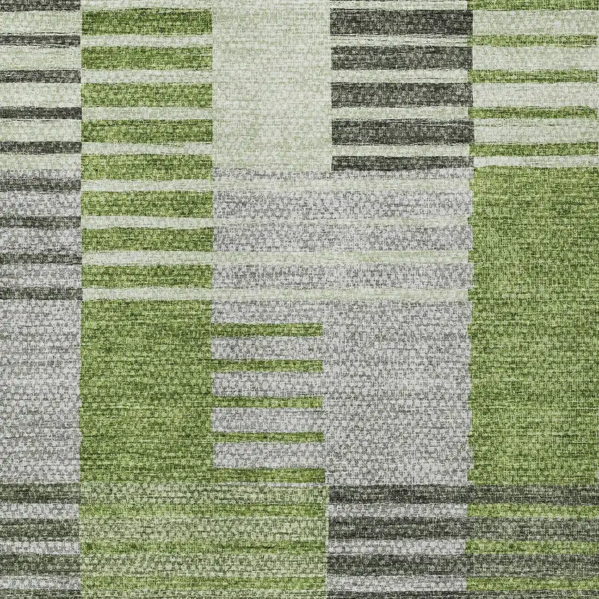 Green And Olive Green Striped Washable Indoor Outdoor Area Rug Photo 5