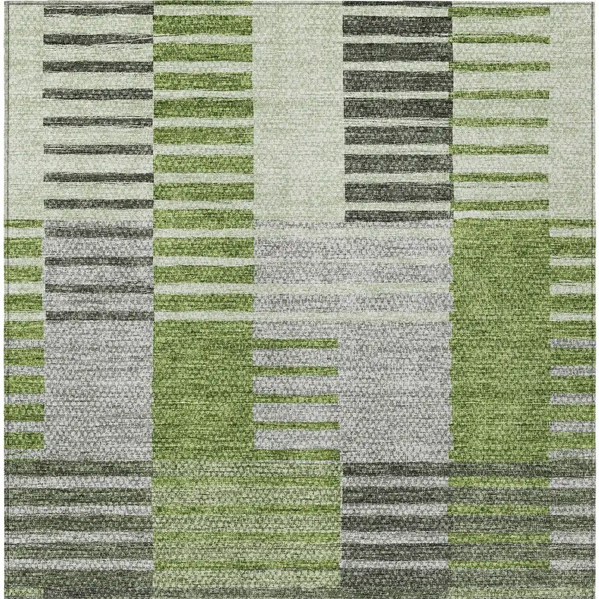 Green And Olive Green Striped Washable Indoor Outdoor Area Rug Photo 6