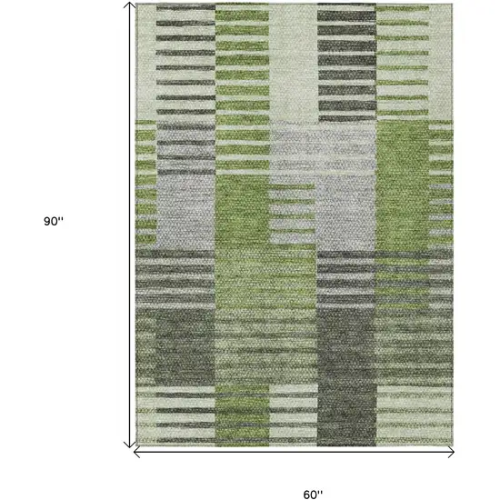 Green And Olive Green Striped Washable Indoor Outdoor Area Rug Photo 3