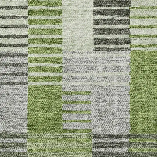 Green And Olive Green Striped Washable Indoor Outdoor Area Rug Photo 5